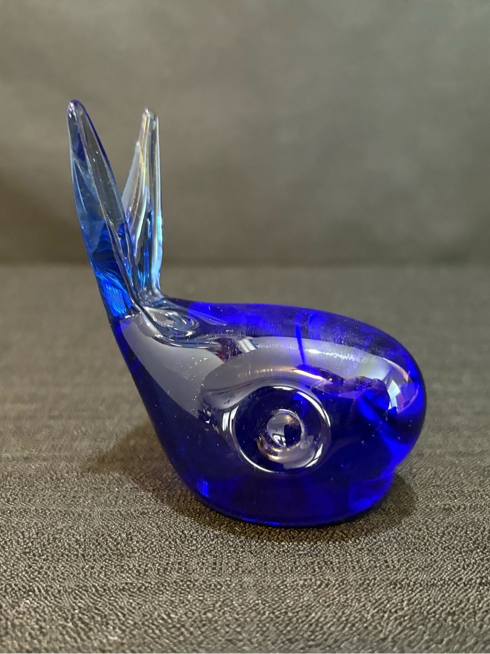 Vintage Cobalt Blue Art Glass Whale Figurine Paperweight Nautical Decor